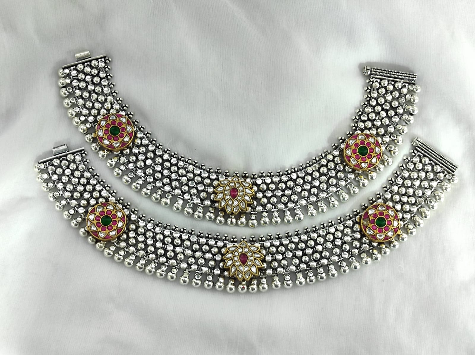 jadau stone silver payal